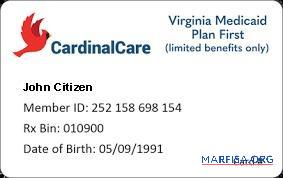 Printable USA Virginia Medicaid Plan First medical card template